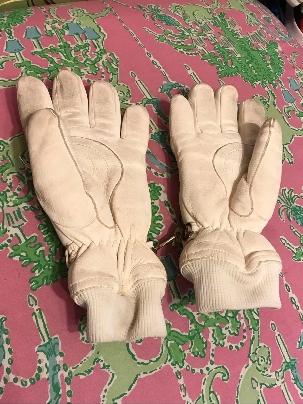Vintage Grandoe cream cashmere blend lined Ski Winter gloves women’s size large